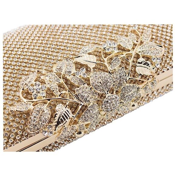 Rhinestone Crystal Clutch Evening Bag with Flower Clasp - Picture 6 of 8